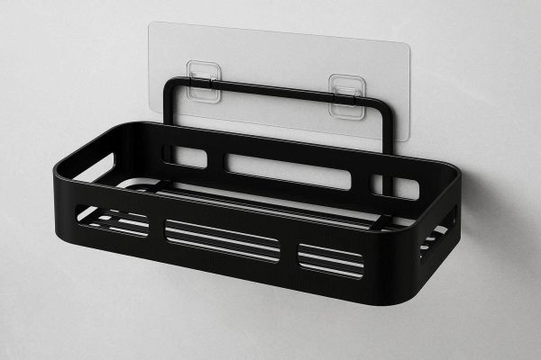 1 Rustproof Aluminum Bathroom Shower Caddy Shelf Organizer Adhesive Wall Mounted Kitchen Storage Basket No Drilling Black