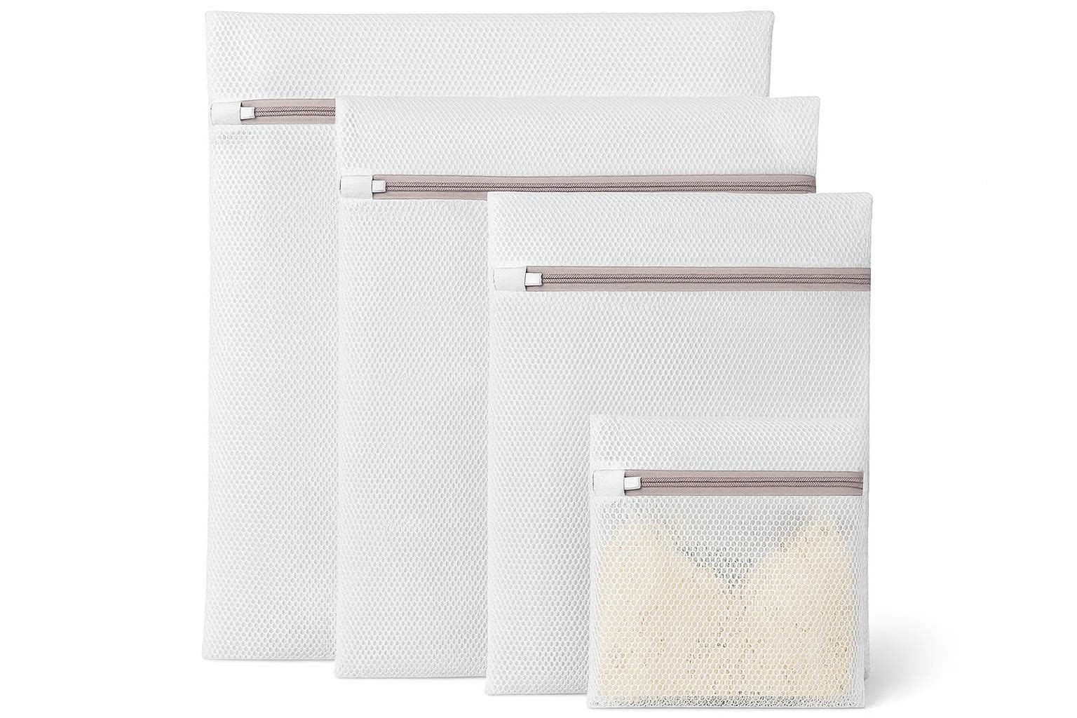 Durable Fine Mesh Washing Bags Pack For Delicate Clothing Travel Storage Organizer Net Pouch Zipper Closure White - Image 1