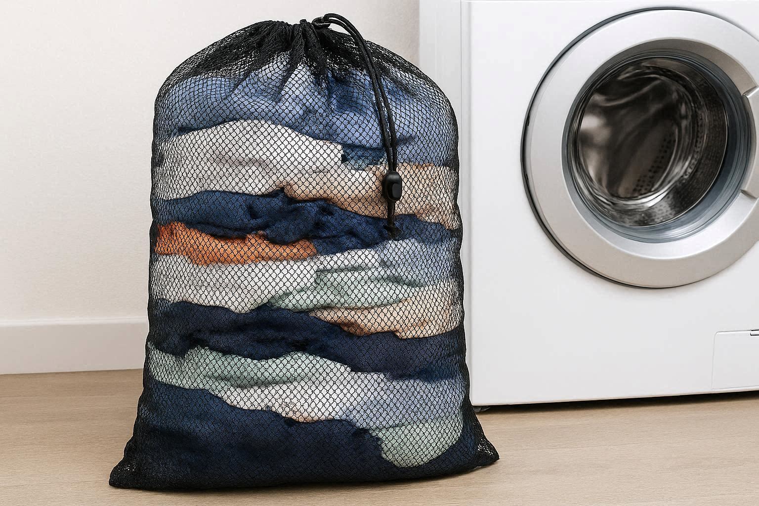 Large Heavy Duty Mesh Laundry Bag With Drawstring Locking Clasp For College Dorm Apartment In Unit Washing Machine - Image 1