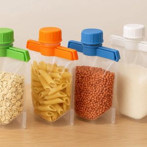 Plastic Food Bag Sealing Clips With Pour Spout Large Cap Air Tight Moisture Proof Kitchen Storage Organizers