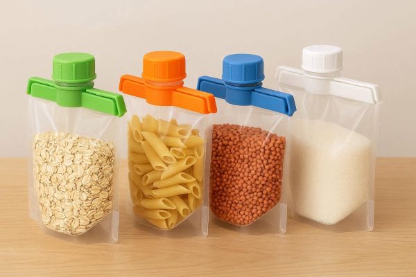 Plastic Food Bag Sealing Clips With Pour Spout Large Cap Air Tight Moisture Proof Kitchen Storage Organizers