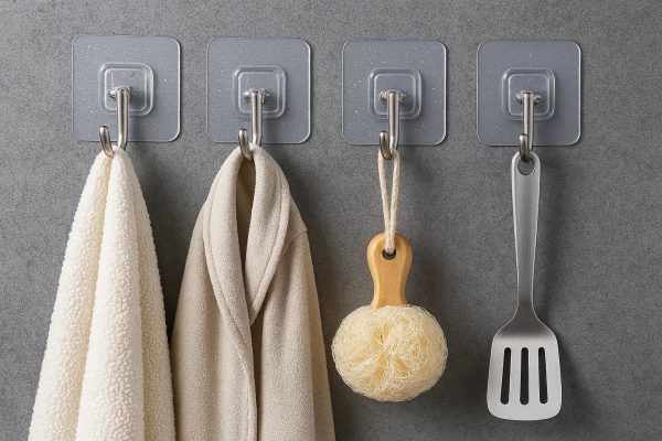 Heavy Duty Adhesive Hooks Waterproof Wall Hooks For Hanging Towels Robes Coats Loofahs Utensils Kitchen Bathroom