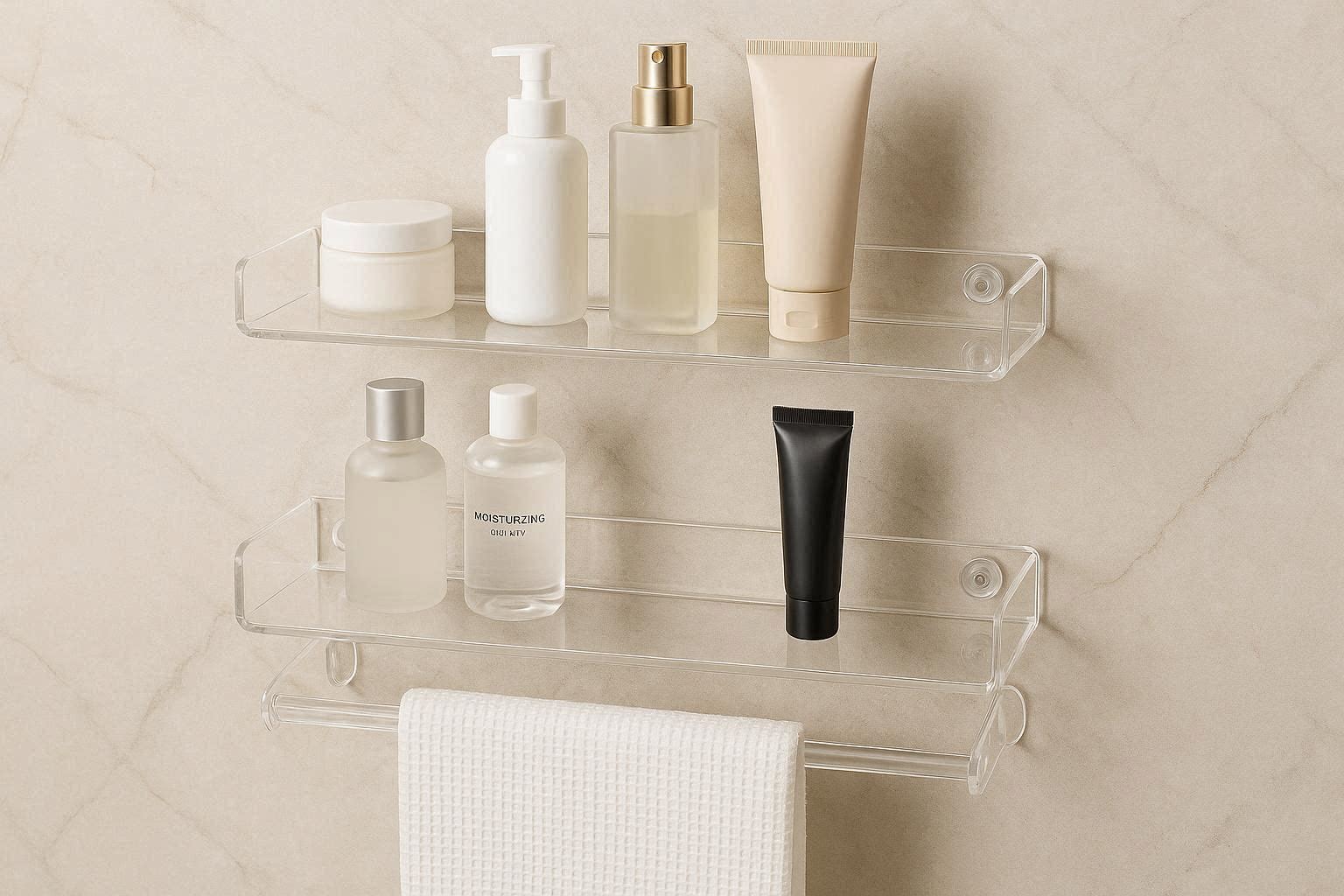 Floating Bathroom Shelves Clear Acrylic Wall Mounted Vanity Storage Rack Towel Bar Holder Cosmetic Organizer Stand - Image 1