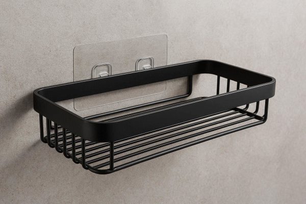 4 Matte Black Bathroom Shelf Space Aluminum Shower Storage Rack Wall Hanging Basket Organizer Kitchen Adhesive Holder