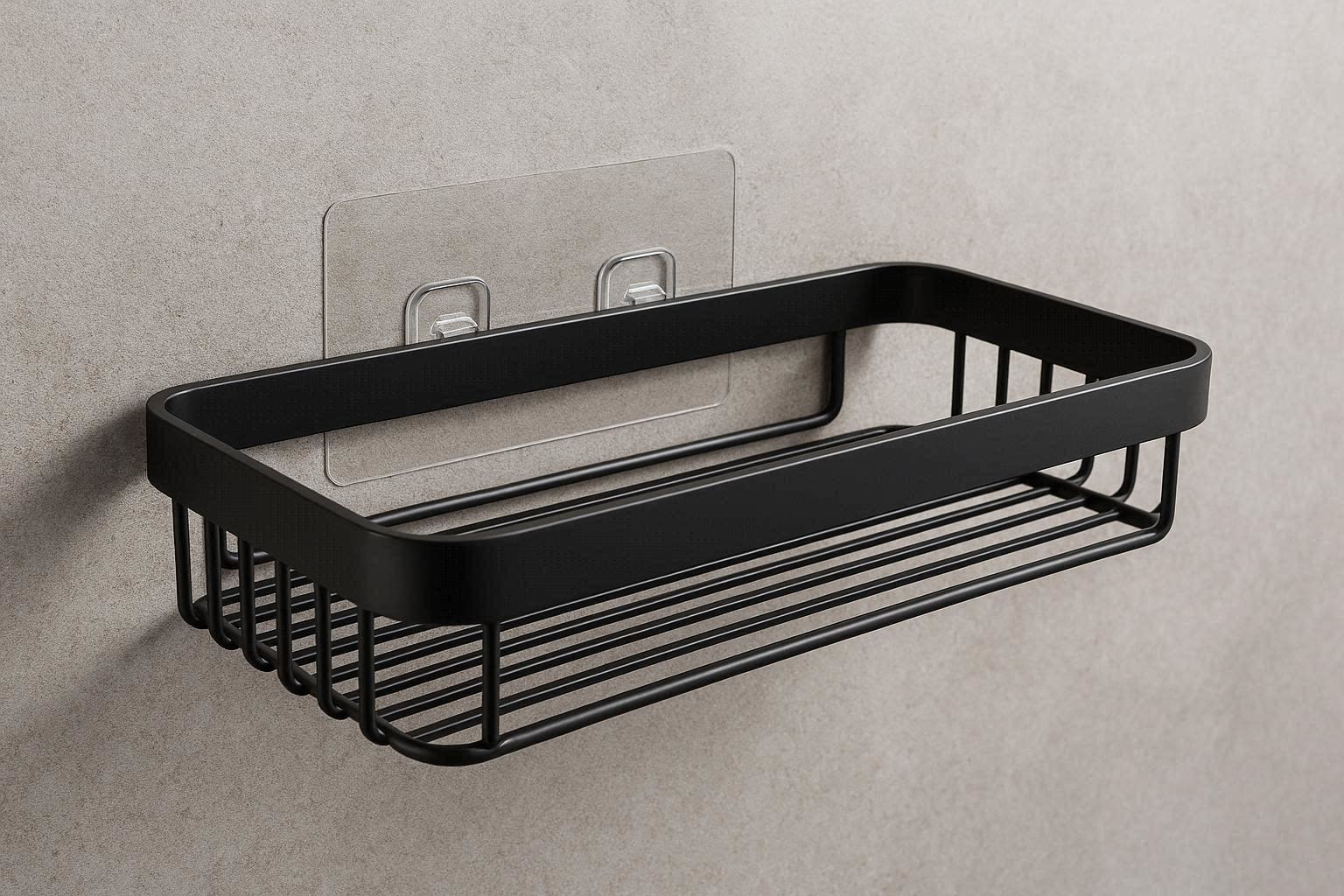 Matte Black Bathroom Shelf Space Aluminum Shower Storage Rack Wall Hanging Basket Organizer Kitchen Adhesive Holder - Image 1